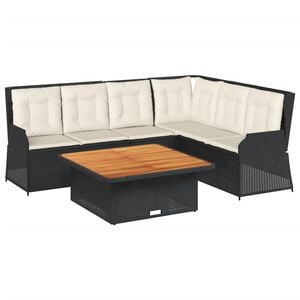 vidaXL 5-tlg. Garten-Lounge-Set mit Kissen Schwarz Poly Rattan