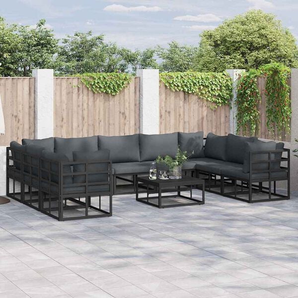 vidaXL Garten-Sofa-Set mit Kissen Schwarz Aluminium