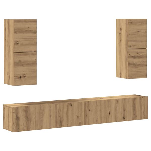 vidaXL 4-tlg. TV-Schrank-Set Wandmontage Artisan-Eiche Holzwerkstoff
