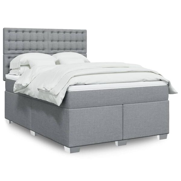 vidaXL Boxspringbett mit Matratze Hellgrau 160x200 cm Stoff