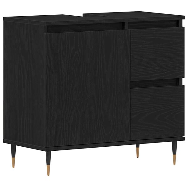 vidaXL Badezimmerschrank mit Tür Schwarz Eichen-Optik 65 x 33 x 60 cm