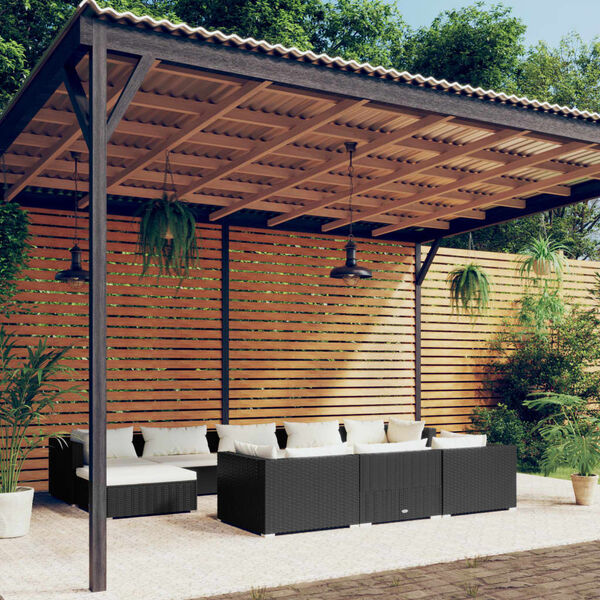 vidaXL 10-tlg. Garten-Lounge-Set mit Kissen Schwarz Poly Rattan