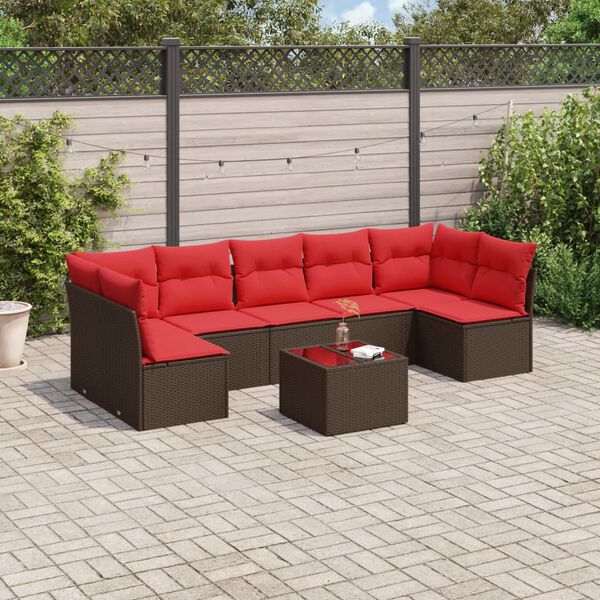 vidaXL 8-tlg. Garten-Sofagarnitur mit Kissen Braun Poly Rattan