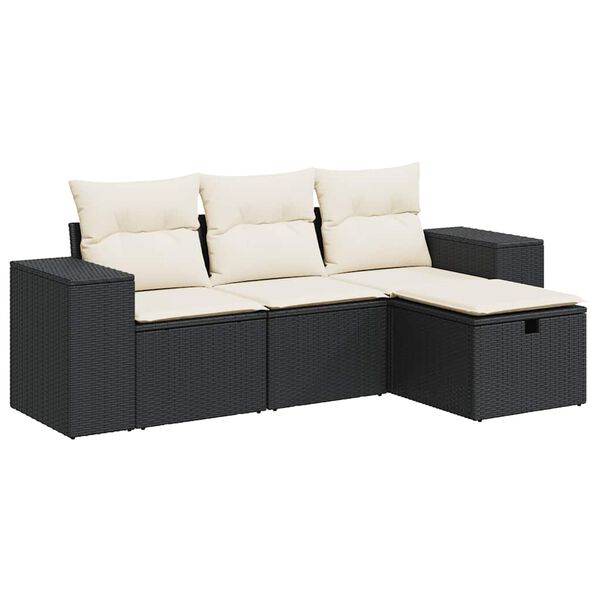 vidaXL 4-tlg. Garten-Sofagarnitur mit Kissen Schwarz Poly Rattan