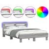 vidaXL Bettgestell mit Kopfteil LED-Beleuchtung Grau Sonoma 135x190 cm