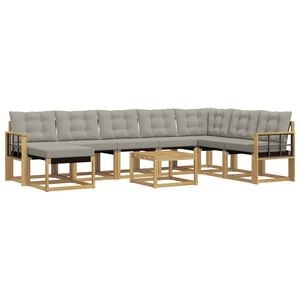 vidaXL Outdoor-Sofagarnitur mit Kissen 9 pcs Wei&szlig; und Hellgrau