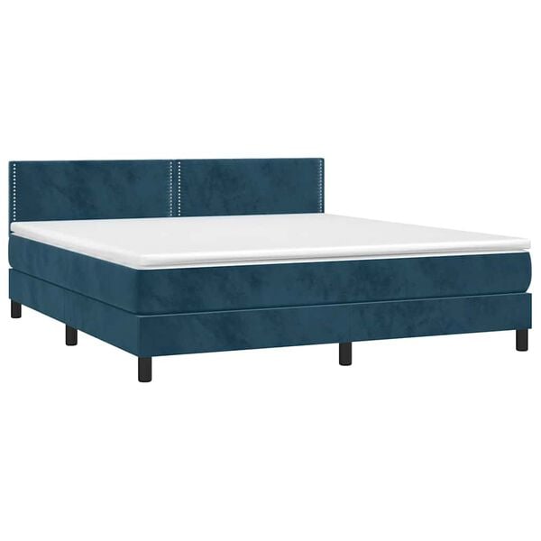 vidaXL Boxspringbett mit Matratze & LED Dunkelblau 180x200 cm Samt