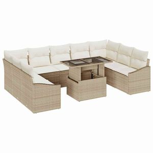 vidaXL Sofa Set mit Kissen 10 pcs Beige und Creme Poly-Rattan
