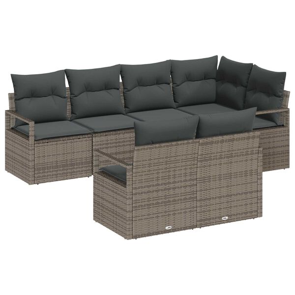 vidaXL Sofa Set mit Kissen 7 pcs Grau Poly Rattan