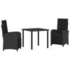 vidaXL Garten Essgruppe mit Kissen 3 pcs Schwarz Poly-Rattan