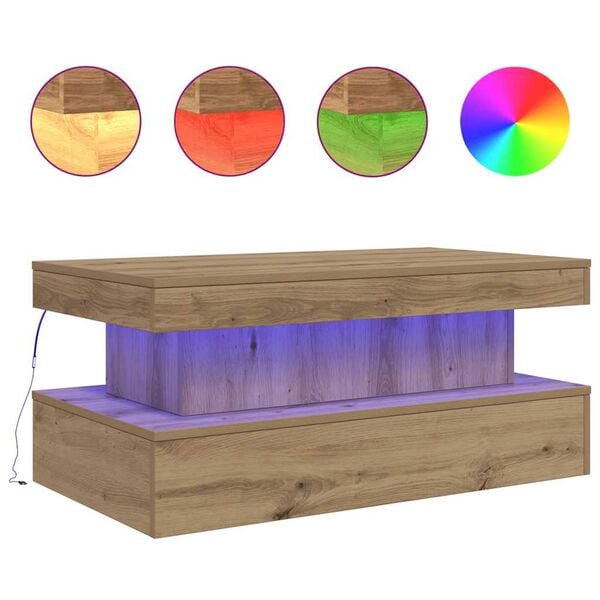 vidaXL Couchtisch mit LED-Leuchten Artisan-Eiche 90x50x40 cm
