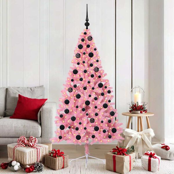 vidaXL Künstlicher vorbeleuchteter Weihnachtsbaum Rosa 180 cm PVC