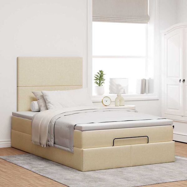 vidaXL Ottoman-Bett mit Matratze & LEDs Creme 120x190 cm Stoff