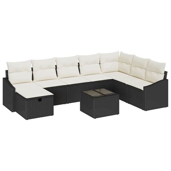 vidaXL Gartensofa-set mit Kissen mit Speicher 9 pcs Poly-Rattan