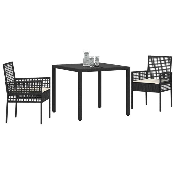 vidaXL Garten Essgruppe 3 pcs Schwarz Poly-Rattan