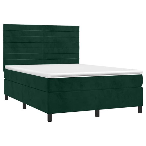 vidaXL Boxspringbett mit Matratze & LED Dunkelgr&uuml;n 140x200 cm Samt