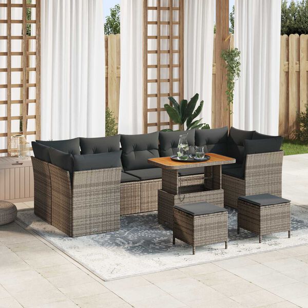 vidaXL Garten-Sofa-Set 10 pcs Grau Poly-Rattan