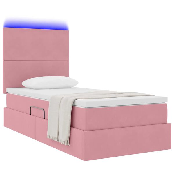 vidaXL Bett mit Stauraum und LED mit Matratze Rosa 100 x 200 cm Samt