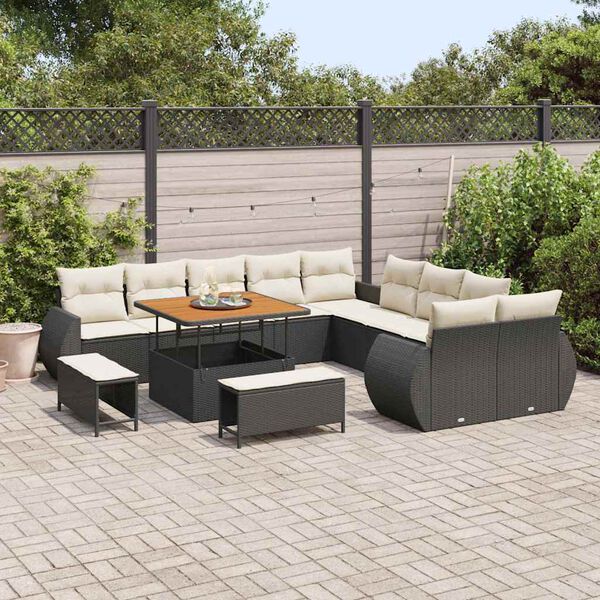 vidaXL Garten-Sofa-Set mit Kissen 13 pcs Schwarz und Creme
