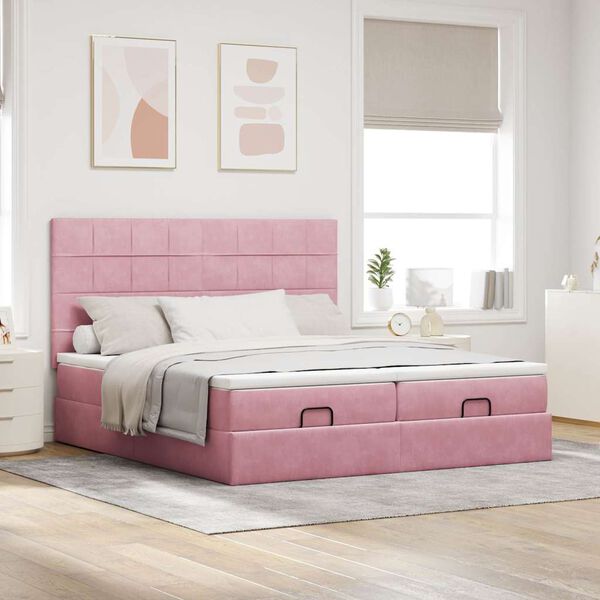vidaXL Ottoman-Bett mit Matratzen & LEDs Rosa 160x200 cm Samt