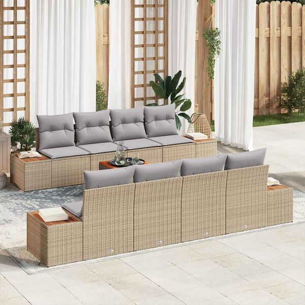 vidaXL Garten-Sofa-Set mit Kissen 9 pcs Beige Poly Rattan