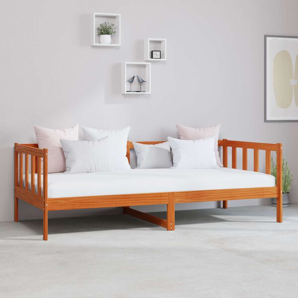 vidaXL Tag-Bett mit Matratze Wachsbraun und Wei&szlig; 90 x 200 cm