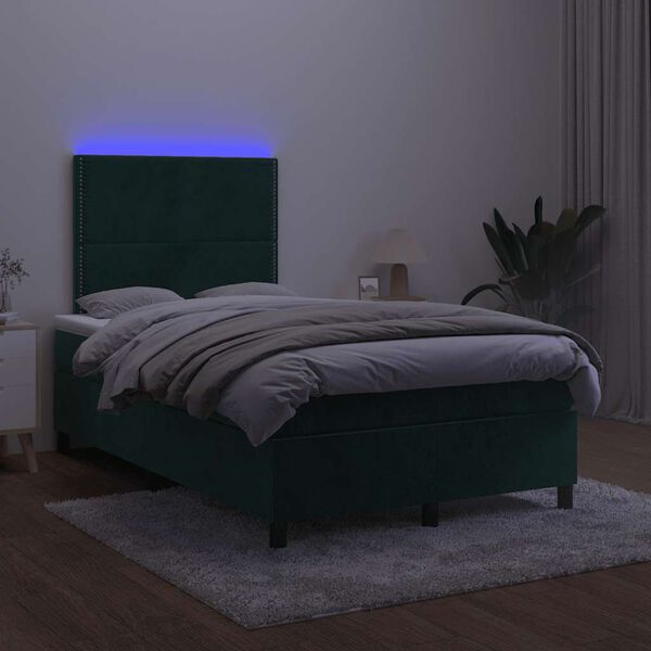 vidaXL Boxspringbett mit Matratze & LED Dunkelgr&uuml;n 120x200 cm Samt