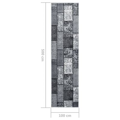 vidaXL Teppichläufer BCF Grau mit Blockmuster 100x500 cm