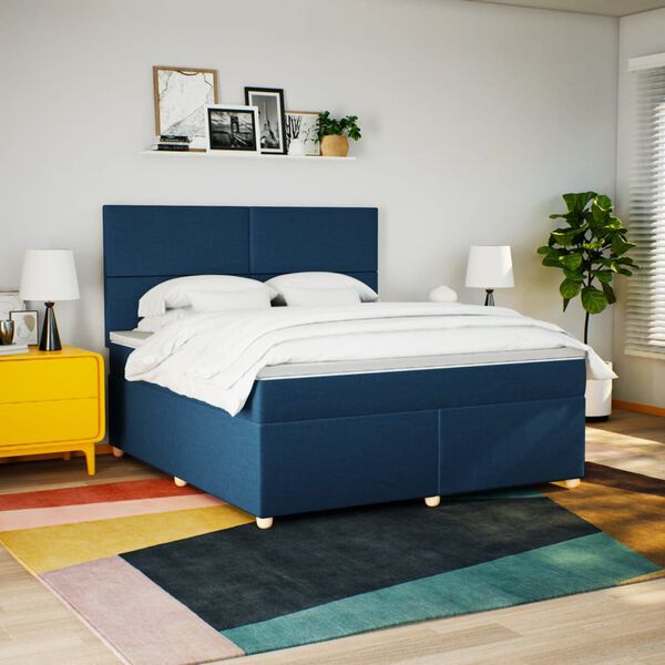 vidaXL Boxspringbett mit Matratze Blau 180x200 cm Stoff