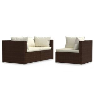 vidaXL 3-tlg. Garten-Lounge-Set mit Auflagen Braun Poly Rattan