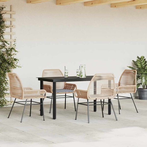 vidaXL 5-tlg. Garten-Essgruppe mit Kissen Braun Poly Rattan Glas