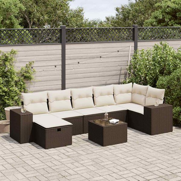 vidaXL 7-tlg. Garten-Sofagarnitur mit Kissen Braun Poly Rattan