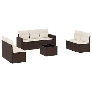 vidaXL 8-tlg. Garten-Sofagarnitur mit Kissen Braun Poly Rattan