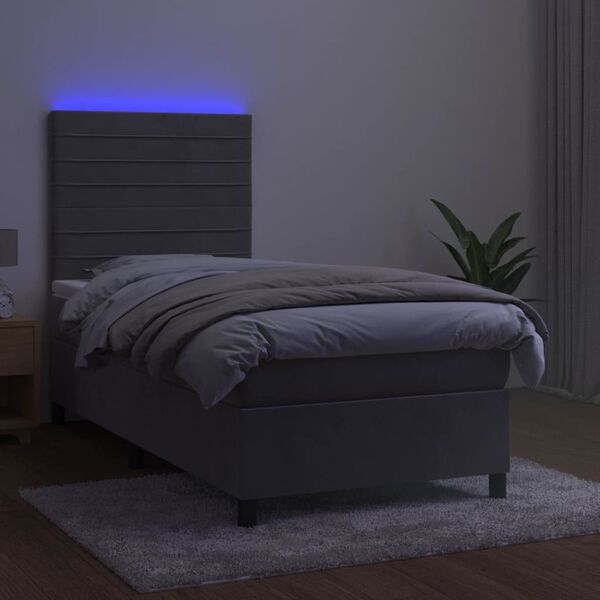 vidaXL Boxspringbett mit Matratze & LED Hellgrau 80x200 cm Samt