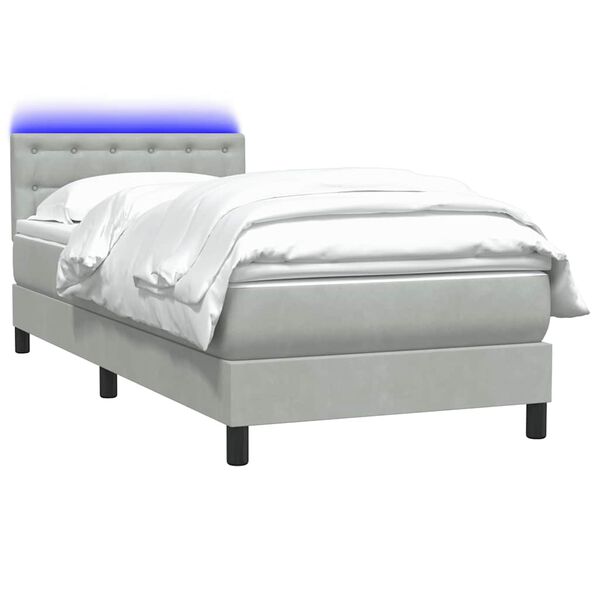 vidaXL Boxspringbett mit Matratze & LED Hellgrau 90x220 cm Samt