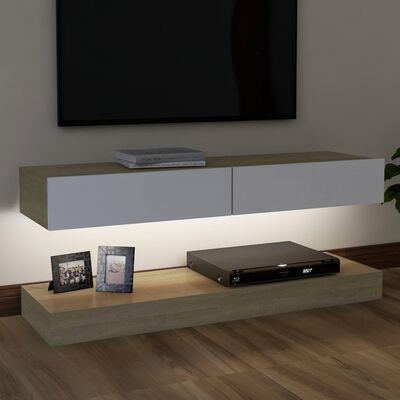vidaXL TV-Schrank mit LED-Leuchten Weiß Sonoma-Eiche 120x35cm