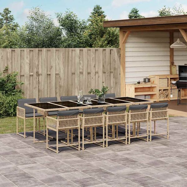 vidaXL 11-tlg. Garten-Essgruppe mit Kissen Beigemischung Poly Rattan