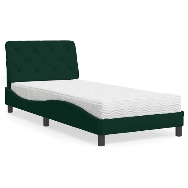 vidaXL Bett mit Matratze Dunkelgr&uuml;n 90x190 cm Samt
