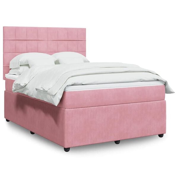 vidaXL Boxspringbett mit Matratze Rosa 140x200 cm Samt