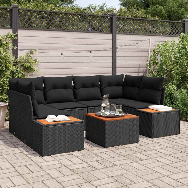 vidaXL Garten-Sofa-Set mit Kissen 6 pcs Schwarz Poly Rattan