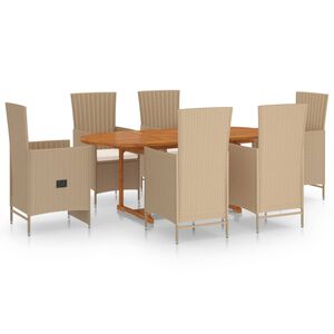 vidaXL 7-tlg. Garten-Essgruppe Poly Rattan Beige