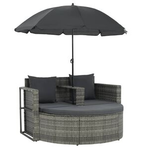 vidaXL Gartenbett mit Sonnenschirm Grau Poly Rattan