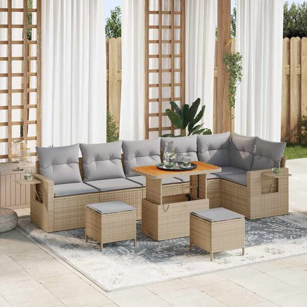 vidaXL Gartensofa-set mit Kissen 11 pcs Beige und Hellgrau Poly-Rattan
