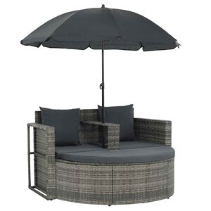 vidaXL Gartenbett mit Sonnenschirm Grau Poly Rattan