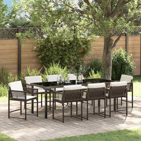 vidaXL Garten Essgruppe 9 pcs Braun Poly-Rattan