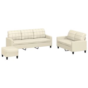 vidaXL 3-tlg. Sofagarnitur mit Kissen Creme Kunstleder