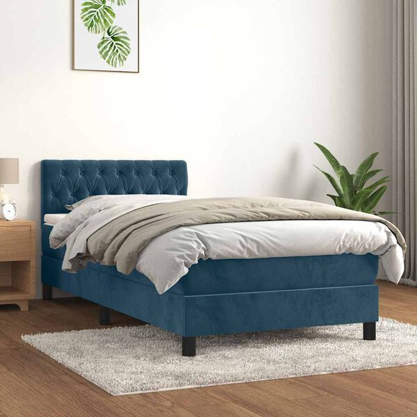 vidaXL Boxspringbett mit Matratze Dunkelblau 100x200 cm Samt