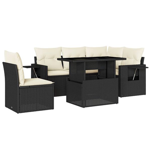 vidaXL 6-tlg. Garten-Sofagarnitur mit Kissen Schwarz Poly Rattan