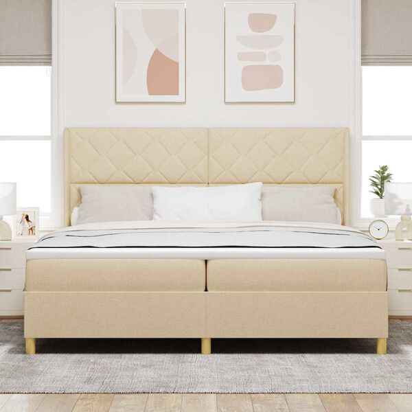 vidaXL Boxspringbett mit Matratze Creme 200 x 200 cm Stoff