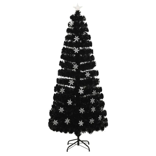 vidaXL Weihnachtsbaum mit LED-Schneeflocken Schwarz 210 cm Fiberoptik